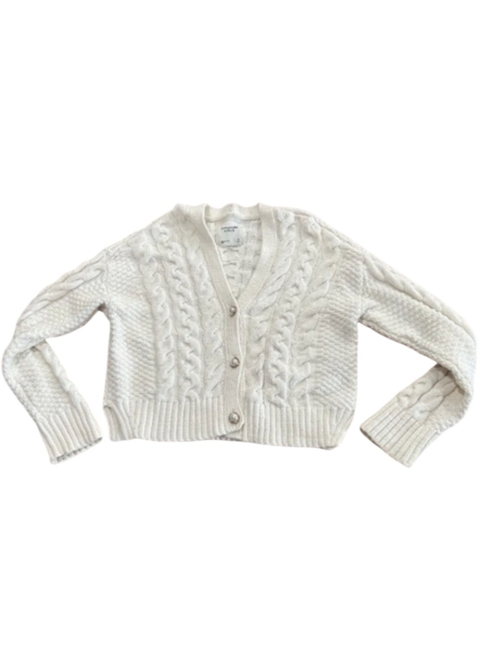 Abercrombie & Fitch Cable Knit Cardigan Cropped With Pearl Buttons Size XS